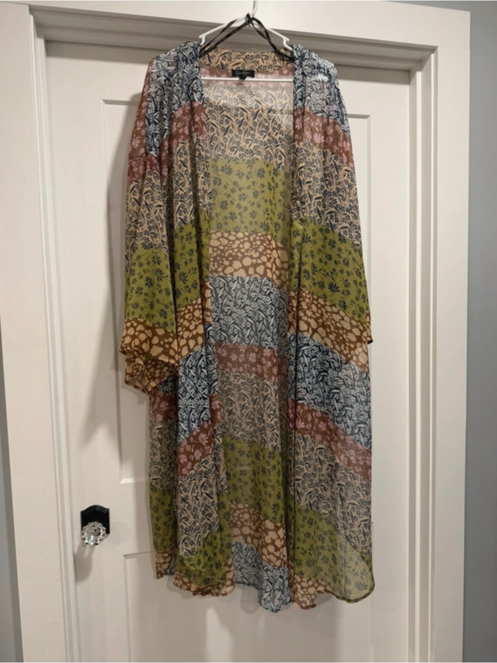 Jessica Simpson Floral Fall Boho Patchwork Kimono Duster - Olive Multi